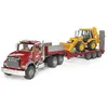 Image de BRUDER - 02813 - Camion de transport MACK rouge avec tractopelle JCB 4CX jaune
