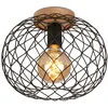 Image de BRILONER - Plafonnier rétro avec bois, plafonnier vintage, lampe de chambre industrielle, douille E27 max 40 W, noir, 30 cm de diamètre.