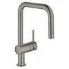 Image de Grohe Minta Mitigeur d'évier à une poignée DN 15, 32322, U, double jet d'eau de rinçage, Couleur : graphite dur brossé - 32322AL2