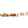 Image de siku 3505, RAM 1500 Pick-up avec remorque compresseur,1:50, Métal/Plastique, Jaune/Orange, Figurine de jeu et barrières incluses