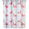 Image de WENKO Rideau de douche anti-moisissure Flex Flamant rose - antibactérien, lavable, anneaux intégrés, Polyester, 180 x 200 cm, Multicolore
