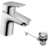 Image de hansgrohe Mitigeur lavabo Logis, hauteur sous bec 70mm, robinet lavabo avec vidage en métal, Chromé, 71170000