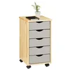 Image de IDIMEX Lagos - Meuble de bureau à roulettes avec 5 tiroirs - Naturel/gris - Meuble de bureau en bois massif - Dimensions compactes - Solution de rangement pratique - Finition robuste - Chariot pour