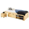 Image de IDIMEX Lit Fonctionnel Sabrina lit Simple 90x190 cm pour Enfant ou Adulte, avec 1 Table de Chevet sur roulettes, 1 Grand tiroir et 2 étagères, en pin Massif à la fintion Naturelle
