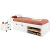 Image de IDIMEX Lit Fonctionnel Sabrina lit Simple 90x190 cm pour Enfant ou Adulte, avec 1 Table de Chevet sur roulettes, 1 Grand tiroir et 2 étagères, en pin Massif lasuré Blanc