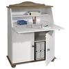 Image de IDIMEX Bureau secrétaire David avec abattant Rangement Plusieurs étagères 2 Portes et Plan de Travail Rabattable, en pin Massif lasuré Taupe et Blanc