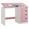 Image de IDIMEX Bureau Enfant Emma Bureau avec Rangement 4 tiroirs et Plateau inclinable, Style scandinave, en pin Massif lasuré Blanc et Rose
