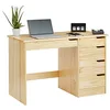 Image de IDIMEX bureau Hugo en pin massif naturel, beau meuble d'étudiant avec 5 tiroirs, table de bureau pratique et stable