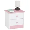 Image de IDIMEX Table de Chevet Rondo avec 2 tiroirs, Table de Nuit en pin Massif, Chevet en Bois lasuré Blanc et Rose