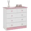 Image de IDIMEX Commode Rondo - Beau buffet pratique avec 5 tiroirs - En pin massif blanc/rose - Commode intemporelle avec poignées en bois