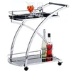 Image de IDIMEX Chariot de Service Evo Chariot à thé et Boisson desserte de Cuisine à roulettes avec poignée en métal chromé, avec 2 Plateaux en Verre trempé Noir et Un Porte Bouteilles