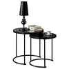 Image de IDIMEX Lot de 2 Tables d'appoint LEYRE Tables Basses de Salon gigognes, Tables à café, Bouts de canapé Design Industriel, Plateau Rond en Verre trempé Noir Cadre en métal Noir