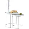 Image de IDIMEX Lot de 2 Tables d'Appoint LEYRE - Basses de Salon Gigognes, à Café, Bouts de Canapé Design Industriel, Plateau Rond en Verre Trempé Blanc, Cadre en Métal Blanc