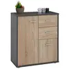 Image de IDIMEX Buffet Remy, Commode Meuble de Rangement avec 2 tiroirs et 2 Portes, en mélaminé Gris Mat et décor chêne Sonoma
