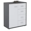 Image de IDIMEX Buffet Oscar, Commode Meuble de Rangement avec 4 tiroirs et 1 Porte, en mélaminé Gris Mat et Blanc Mat