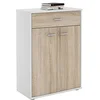 Image de IDIMEX Buffet Calais, Commode Meuble de Rangement avec 1 tiroir et 2 Portes, en mélaminé Blanc Mat et décor chêne Sonoma