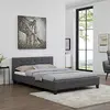 Image de IDIMEX Lit Double pour Adulte Mathieu Couchage 140 x 190 cm avec sommier 2 Places / 2 Personnes, tête et Pied de lit capitonnés, revêtement synthétique Gris