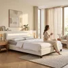 Image de IDIMEX Lit LED Double 140x190 cm avec sommier, tête de lit Confortable, lit 1 Place revêtement synthétique Blanc, Pinot