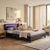 Image de IDIMEX Lit LED Double 140x190 cm avec sommier, tête de lit Confortable, lit 1 Place revêtement synthétique Noir, Pinot