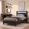Image de IDIMEX Lit LED Simple 90x190 cm avec sommier, tête de lit Confortable, lit 1 Place revêtement synthétique Noir, LUCENO