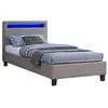 Image de IDIMEX Lit LED Simple 90x190 cm avec sommier, tête de lit Confortable, lit 1 Place revêtement en Tissu Gris, Molina