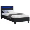 Image de IDIMEX Lit LED Simple 90x190 cm avec sommier, tête de lit Confortable, lit 1 Place revêtement en Tissu Noir, Molina