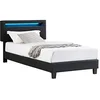 Image de IDIMEX Lit LED Simple 90x190 cm avec sommier, tête de lit réglable en Hauteur, en synthétique Noir, Evan
