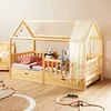 Image de IDIMEX Lit de maison NUNA en pin massif, lit Montessori en 90 x 200 cm avec protection contre les chutes, lit de jeu avec tiroirs, lit moderne pour enfant avec toit dans la nature