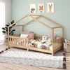Image de IDIMEX Lit de maison Lisan en pin massif naturel, beau lit Montessori de 90 x 200 cm, lit d'enfant stable avec protection anti-chute et toit