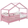 Image de IDIMEX Lit cabane Enfant 90x190 cm LISAN lit Simple Montessori avec Barrières de Protection en Pin Massif lasuré Rose