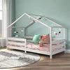Image de Lit de maison Rena en pin massif en blanc, beau lit Montessori avec protection contre les chutes, lit d'enfant stable en 90 x 200 cm