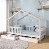 Image de IDIMEX Lit de maison Elea en pin massif, lit pour enfant avec protection anti-chute 90 x 200 cm, lit de jeu avec toit blanc