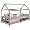 Image de IDIMEX Lit de maison Nina en pin massif, beau lit Montessori de 90 x 200 cm, lit d'enfant minimaliste avec toit gris