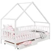 Image de IDIMEX Lit de Maison ALVA en Pin Massif Blanc - Lit d'enfant avec toit, lit tipi avec tiroirs, lit de chambre d'enfant, lit près du sol Montessori, idéal pour lucarnes