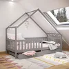 Image de IDIMEX Lit cabane Alva lit Enfant Simple asymétrique en Bois 90 x 200 cm Montessori, avec Rangement 2 tiroirs, en pin Massif lasuré Gris