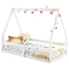 Image de IDIMEX LUSIA Lit pour enfant en forme de maison, 80 x 160 cm, blanc, en pin avec protection anti-chute, idéal pour dormir et jouer, lit de sol, Montessori