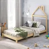 Image de IDIMEX Lit Enfant LIZ tête de lit en Forme de Maison, Lit au Sol Montessori, pour Couchage 90 x 200 cm Bois de pin Massif, Coloris Naturel