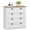 Image de IDIMEX Commode Chambre Bolton L 91 cm en Bois Massif, Blanc et Brun avec 4 Grands tiroirs et poignées Coquille, Meuble de Rangement lasuré Adulte Style Maison de Campagne Couleur Blanche