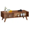Image de IDIMEX Table Basse Sean Table de Salon rectangulaire Design Vintage, avec 4 niches et des Portes coulissantes ajourées, en pin Massif lasuré Brun foncé