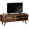 Image de IDIMEX Meuble TV Sean Banc télé de 115 cm au Design Vintage avec 4 niches et 1 Porte coulissante ajourée, en pin Massif lasuré Brun foncé
