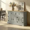 Image de IDIMEX Buffet Tequila Commode bahut vaisselier en Bois Style Mexicain avec 2 tiroirs et 3 Portes battantes, en pin Massif lasuré Gris et Brun