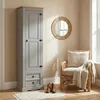Image de IDIMEX Armoire Tequila Meuble de Rangement avec 7 tablettes derrière 1 Porte battante et 2 tiroirs, en pin Massif lasuré Gris et Brun