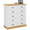 Image de IDIMEX Commode Chambre Paris L 91 cm en Bois Massif Blanc et Brun avec 6 tiroirs, Meuble de Rangement Adulte lasuré avec poignées Coquille en métal Style Maison de Campagne