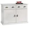 Image de IDIMEX Buffet Salle à Manger Paris L 91 cm en Bois Massif Blanc 2 tiroirs 2 Portes Meuble Rangement avec poignées coquilles en métal bahut vaisselier Commode 91 x 78 x 39 cm