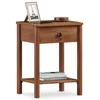 Image de IDIMEX Table de Chevet APOANA avec 1 tiroir et 1 Tablette, Dimensions montées 45 x 55 x 35 cm, pin Massif Brun foncé, idéal pour Chambre ou Salon, Style Naturel