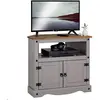 Image de IDIMEX Meuble TV Ramon Banc télévision en pin Massif Gris et Brun avec 2 Portes et 1 Niche, Meuble de Rangement Style Mexicain en Bois dim 85 x 78 x 43 cm