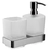 Image de Emco Loft 53100100 Distributeur de savon avec gobelet à brosse à dents (tête de pompe chromée, récipient en verre cristal satiné, hauteur 159 mm, largeur 155 mm) 53100100, verre, normal