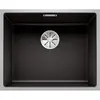 Image de BLANCO SUBLINE 500-IF SteelFrame Évier en granit en silgranit noir Montage encastré en haut et à surface pour armoires inférieures de 60 cm de large Cadre en acier inoxydable Sans banc de bord Sans