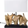 Image de Kare Lampe de table design Nature - Rectangulaire - Marron/blanc - En bois massif - Abat-jour en coton - Ampoule non incluse - 43 x 35 x 15 cm (H x l x P)