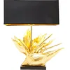 Image de Kare Design Tropical Flower Lampe de table en or avec abat-jour en tissu noir, élégant et déco pour table de chevet et commode 65 x 50,5 x 22 cm
